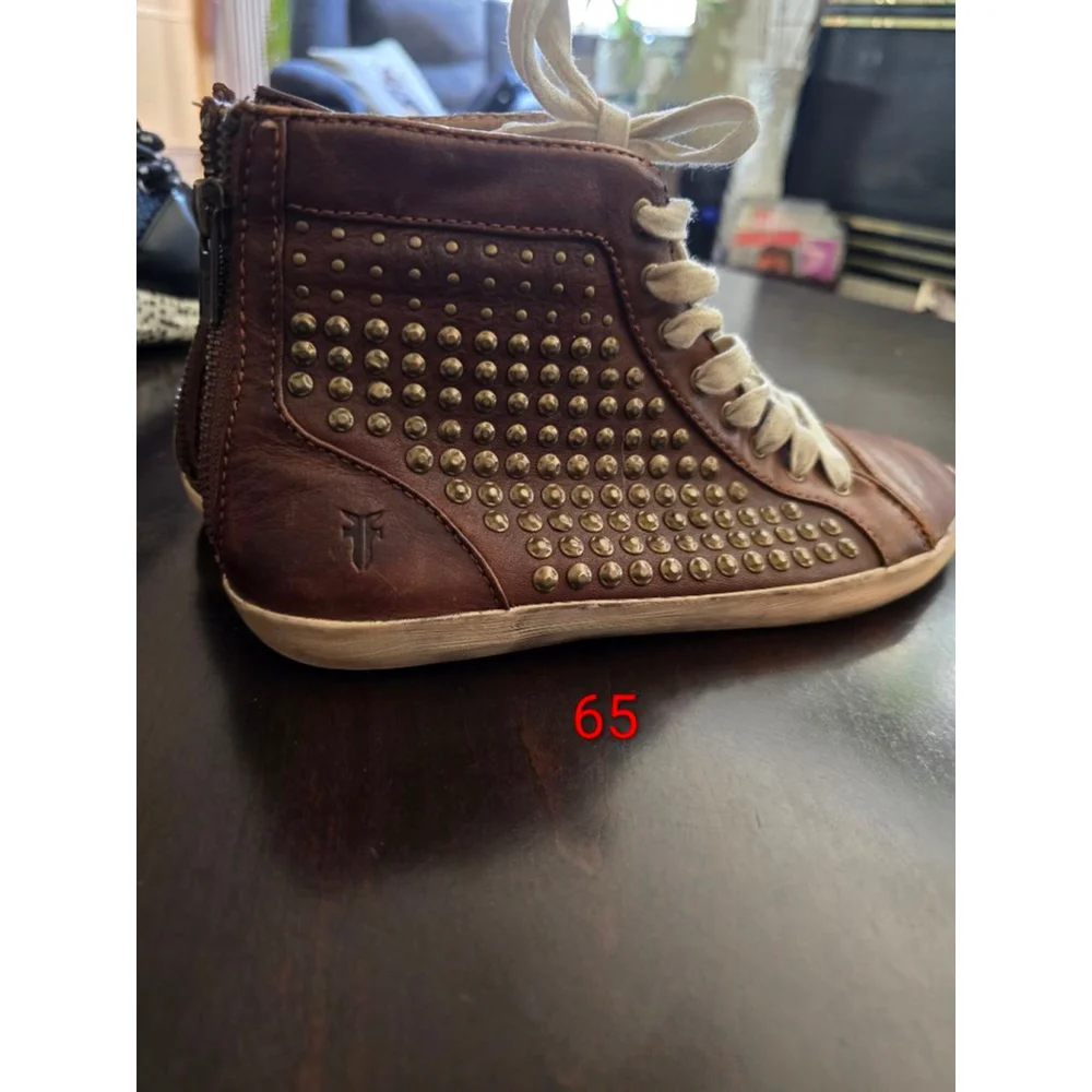 Rare Women's Frye Brown Leather Studded High Top Sneakers Size 7.5 EUC